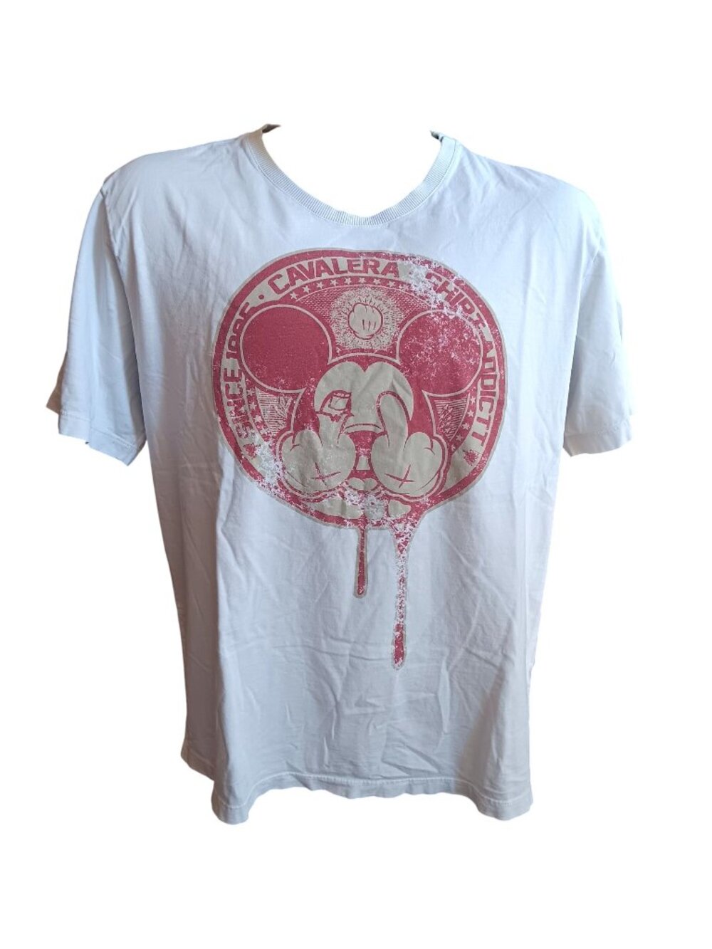 Large T-shirt Cavalera White Graphic Distressed Mickey Mouse Mexico Red Print